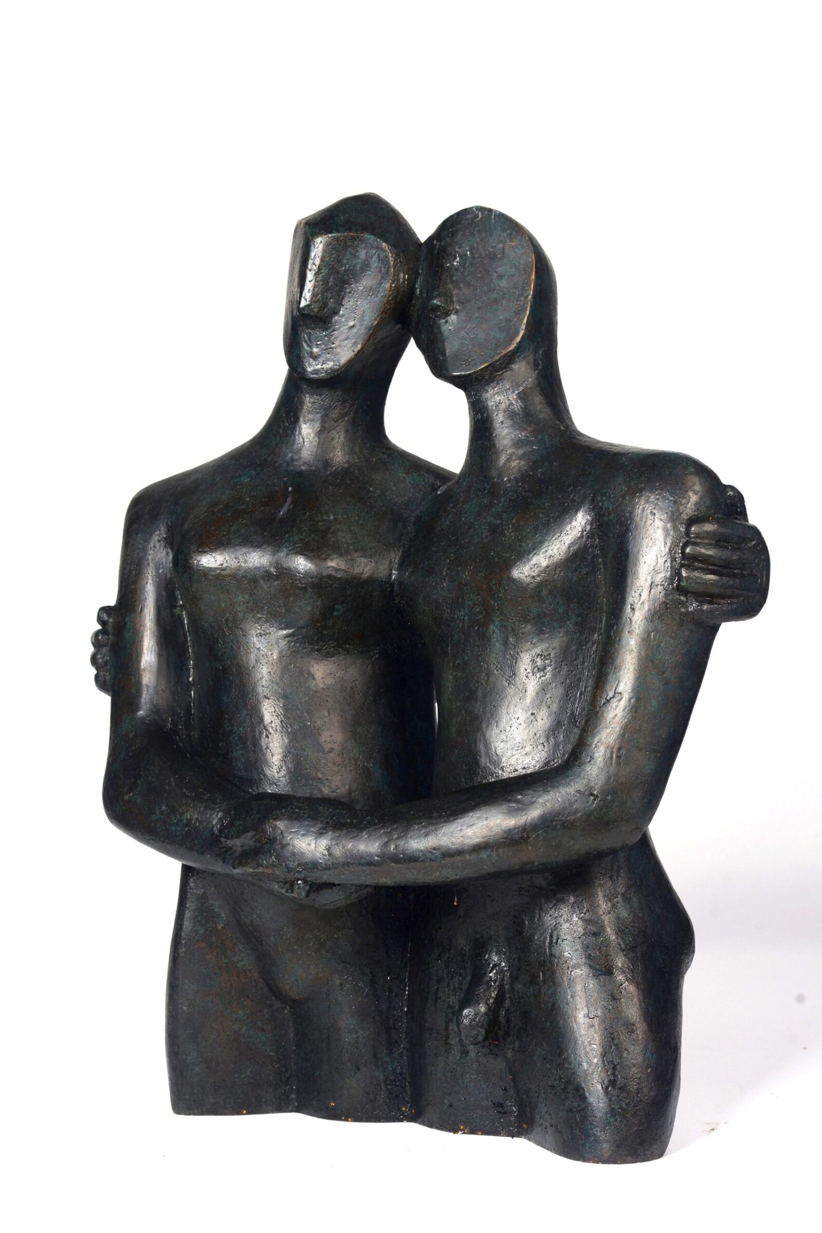 contemporary bronze sculpture of a couple suitable for the garden or a wedding present