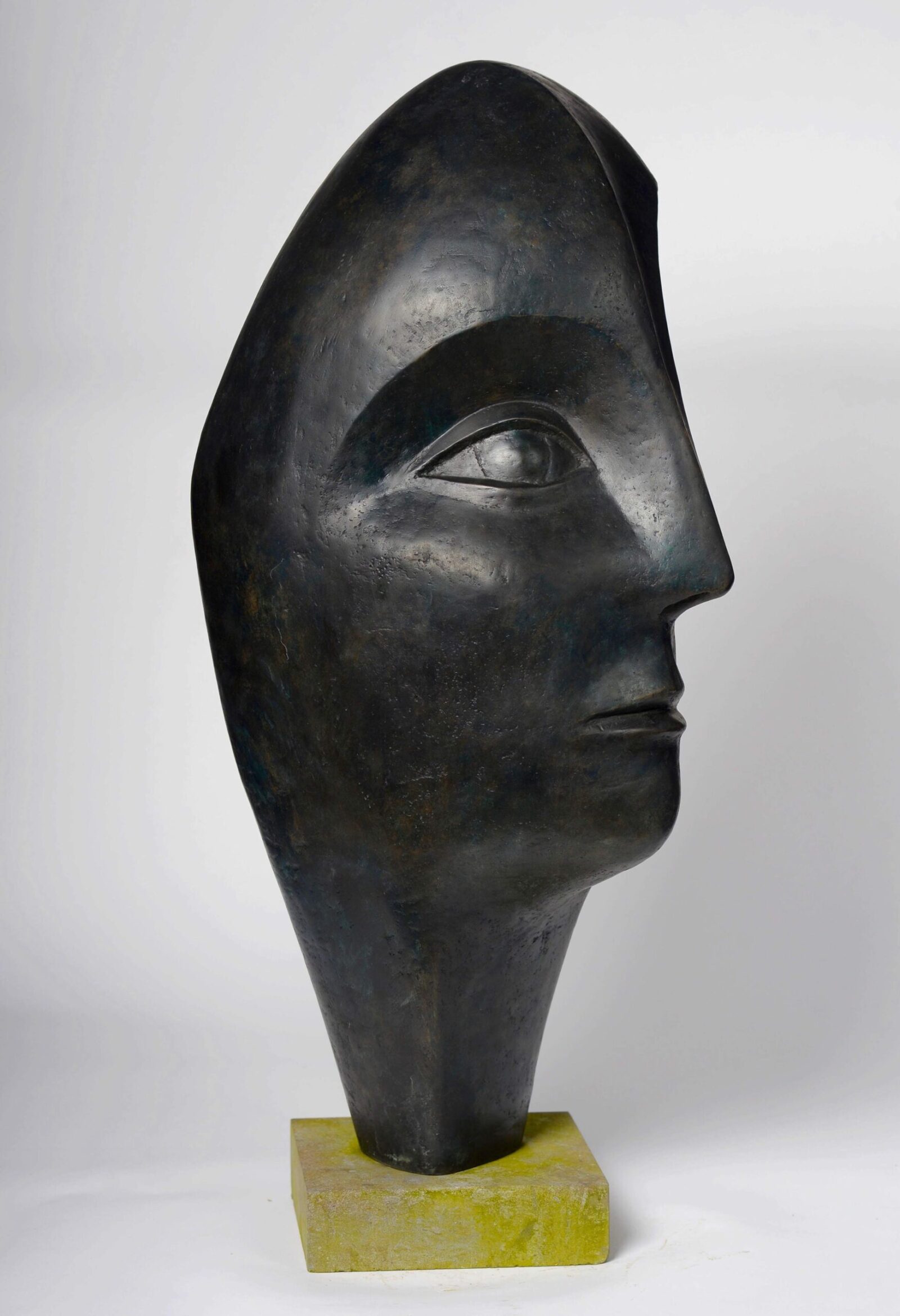 large contemporary garden bronze sculpture of a head based on Picasso