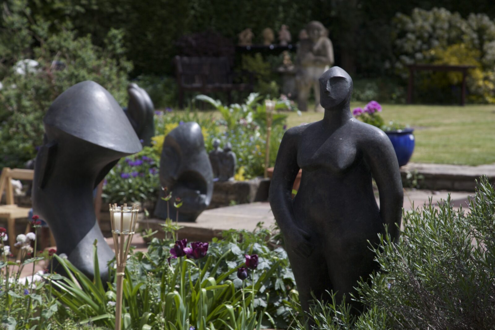 Hands on Hips Racer Man Mother and Child 2 in the Open Studio contemporary sculpture garden in the open studio OAW 2016 near Oxford